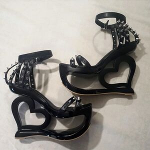 Edgy Black Spiked Heart Heels